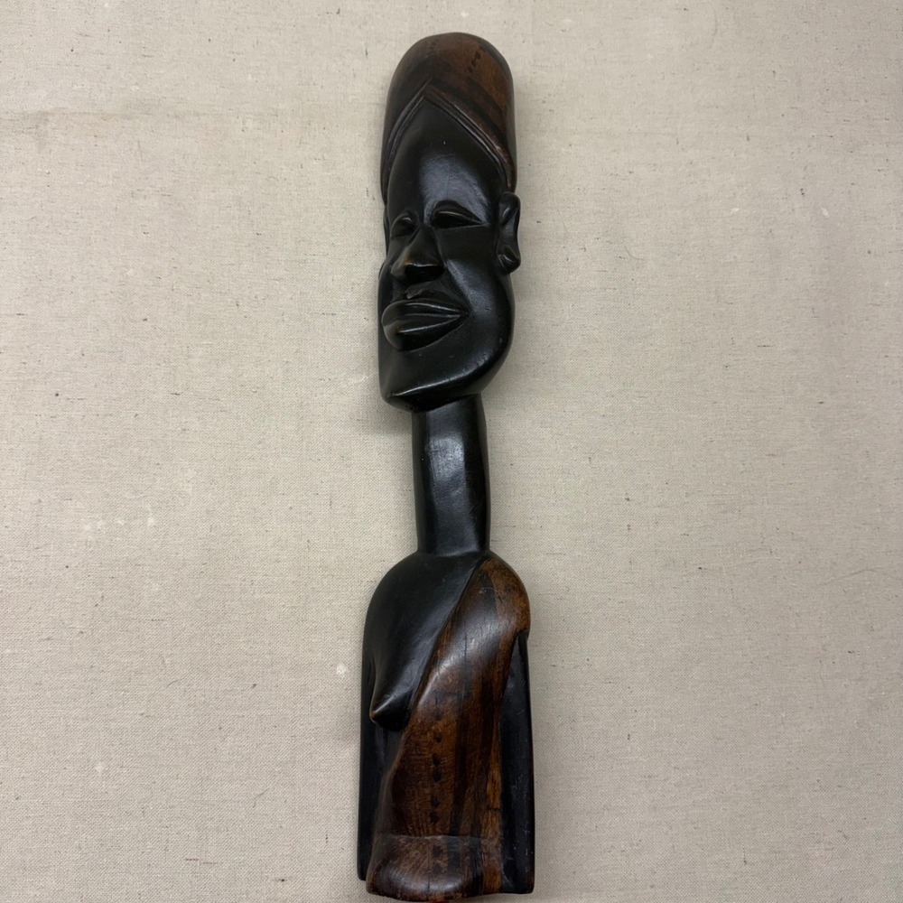 Vintage African Hand Carved Wood Bust Statue Long Neck Female Sculpture
